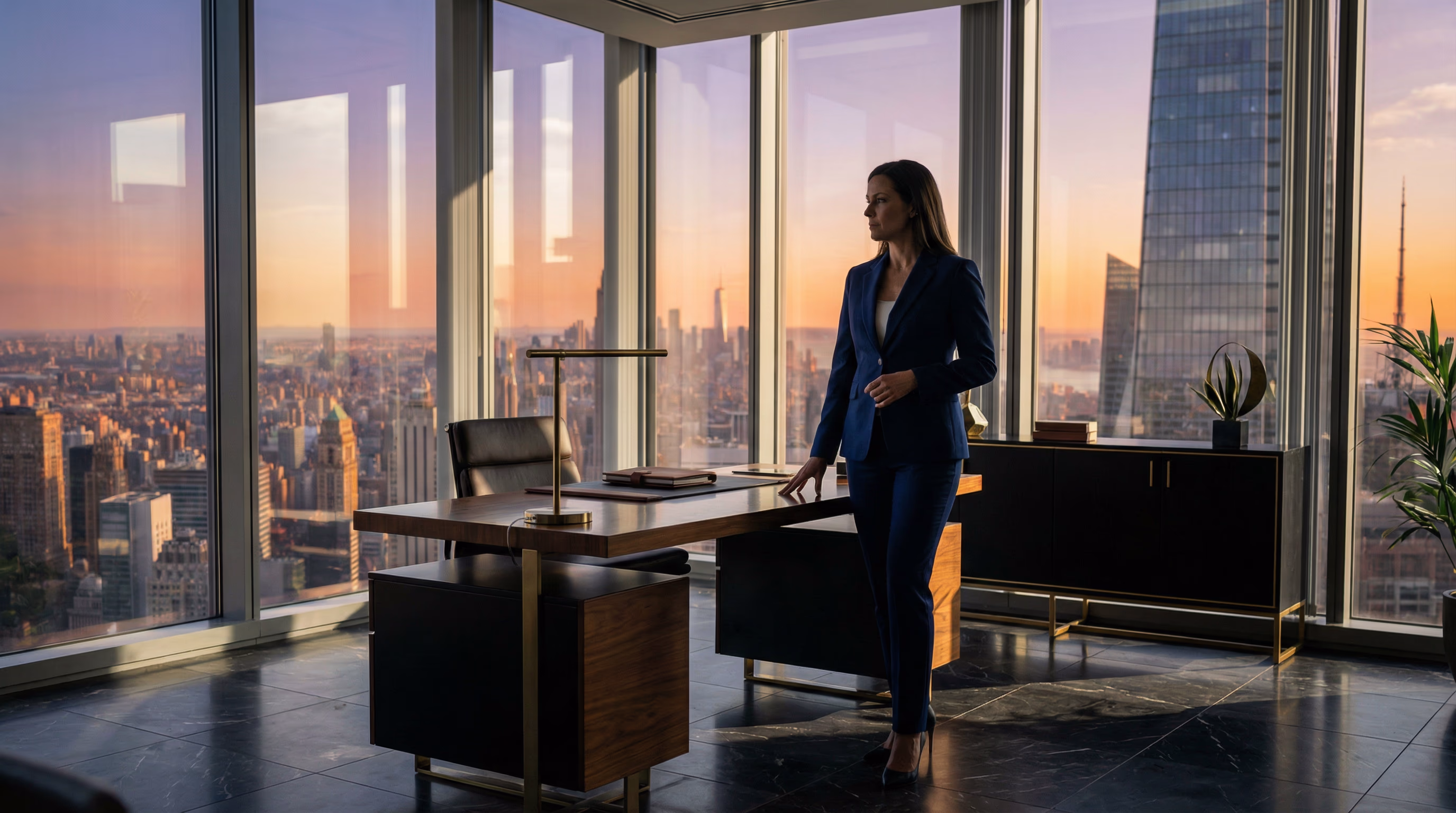 Confident executive in a luxury office environment